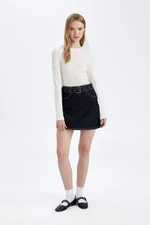 DEFACTO Fashion Fit Faded Effect Pocket Belted Jean Mini Skirt