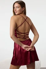 Trendyol Burgundy Back Tie Detailed Rope Strap Satin Woven Nightgown