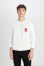 DEFACTO White New Regular Fit Crew Neck Printed Thick Sweatshirt