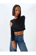 Koton Long Sleeve Body Crop Boat Neck Soft Texture Slim Fit