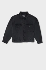 DEFACTO Oversize Wide Fit Polo Collar Buttoned Pocket Washed Jean Jacket