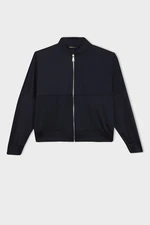 DEFACTO College Collar Zipper Pocket Basic Plain Bomber Cardigan