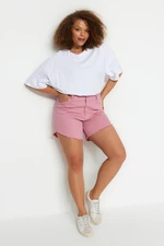 Trendyol Curve Pink Flexible Skinny Denim Shorts &; Bermuda With Tassels on the Legs