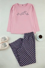 Trendyol Curve Multicolored Polka Dot and Cat Patterned Knitted Pajama Set