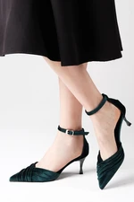 Mio Gusto Dina Green Color Velvet Fabric Women's Heeled Shoes