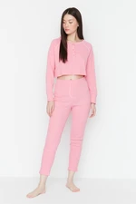 Trendyol Pink Button Detailed Crop Corduroy Pajamas Set