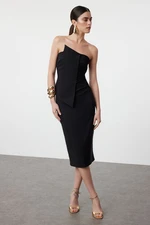 Trendyol Black Asymmetrical Collar Detailed Woven Elegant Evening Dress