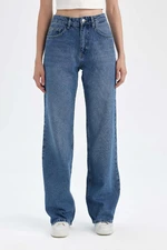 DEFACTO Straight Wide High Waist Long Jean Washed Trousers