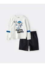 LC Waikiki Crew Neck Printed Long Sleeve Boys' Sweatshirts and Shorts.