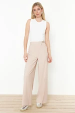 Trendyol Beige Belted Wide Leg Woven Trousers with Iron Traces