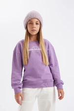 DEFACTO Girls Purple Crew Neck Text Printed School Sweatshirt