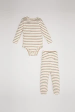 DEFACTO Baby Boy Striped Ribbed Camisole Long Sleeve Snap Body Bottom 2-Piece Set