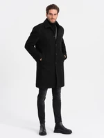 Ombre Men's long single-breasted coat with collar and undercoat - black