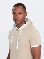 Ombre Men's casual cotton t-shirt with hood - beige