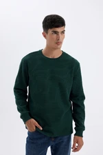 DEFACTO Men's Green Regular Fit Regular Cut Crew Neck Waffle Long Sleeve T-Shirt