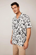 DEFACTO Patterned Linen Blend Short Sleeve Shirt