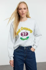 Trendyol Ecru Slogan Printed Regular/Normal Pattern Knitted Sweatshirt