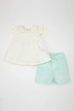 DEFACTO Baby Girl 2-Piece Set Short Sleeve Ruffle Detailed Blouse Shorts