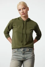 Trendyol Khaki Basic Hooded Thin Knitted Sweatshirt