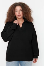 Trendyol Curve Black Shirt Collar Thessaloniki Knitted Sweater