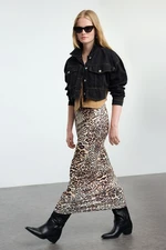 Trendyol Brown Leopard Animal Printed Elastic Waist Maxi Pencil Skirt