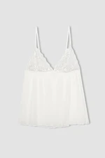 DEFACTO Fall In Love Bridal Lace White Strap Pajama Top