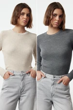 Trendyol Anthracite-Beige Double Pack Knitwear Sweater