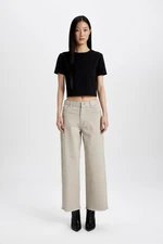 DEFACTO Culotte Gabardine Trousers High Waist Basic Plain Pocket Wide Leg