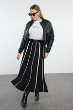 Trendyol Curve Black Striped Midi Length Knitwear Skirt