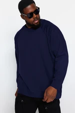 Trendyol Navy Blue Plus Size Oversize/Wide Cut Comfortable Basic Fleece Inside Sweatshirt