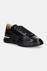 Kožené sneakers boty Philipp Plein Crocco Lo-Top Hexagon černá barva, USC0653 PTE003N 0202