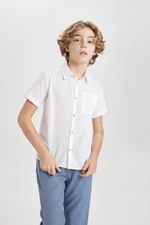 DEFACTO Boy's Polo Collar Linen Look Short Sleeve Basic Shirt