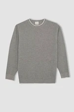 DEFACTO Boy Gray Crew Neck 100% Cotton Basic Plain Knitwear Sweater