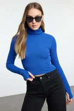 Trendyol Saks Fitted Turtleneck Finger Detailed Ribbed Stretchy Knitted Blouse