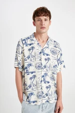 DEFACTO Relax Fit Open Neck Hawaiian Printed Viscose Short Sleeve Shirt