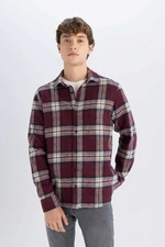 DEFACTO Men's Burgundy Regular Fit Regular Cut Polo Collar Plaid Lumberjack Flannel Long Sleeve Shirt S9275az24au