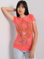 Women's coral T-shirt with appliqué