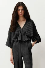 Trendyol Black Textured Fabric Flounce Woven Blouse