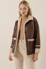 Bigdart 9100 Bunda z umělé Shearling Kůže - Hnědá