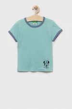 Detské bavlnené tričko United Colors of Benetton tyrkysová farba