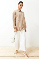 Trendyol Beige Stopper Detailed Woven Shirt