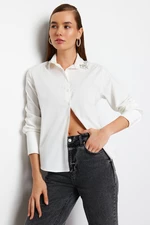 Trendyol White Woven Hand Work Shiny Jewelled Poplin Shirt