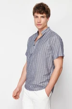 Trendyol Indigo Regular Fit Flam Cotton Striped Short Sleeve Shirt