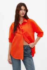 Trendyol Dark Orange Single Pocket Boyfriend Woven Cotton Shirt