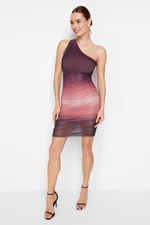 Trendyol Multicolor Limited Edition Gradient Printed Ruffle/Drape Detailed Mini Knitted Pencil Dress