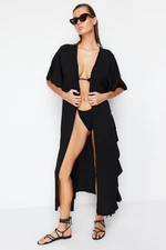 Trendyol Black Belted Maxi Woven Frilly Kimono & Kaftan