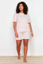 Trendyol Curve Light Pink Heart Patterned Knitted Pajama Set