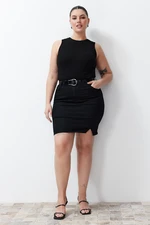 Trendyol Curve Black Slit High Waist Mini Denim Skirt