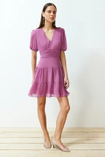 Trendyol Pink Waist Flounce Chiffon Lined Mini Woven Dress