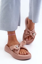 Women's Leather Platform Slippers Pink GOE